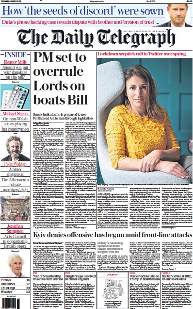 The Daily Telegraph Newspaper Front Page for 6 June 2023