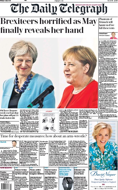 The Daily Telegraph Newspaper Front Page for 6 July 2018
