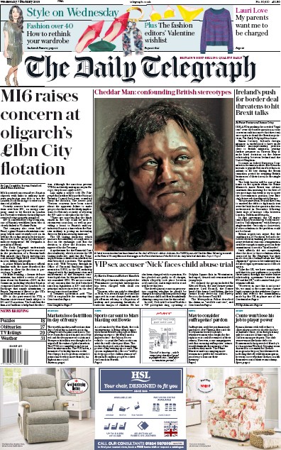 The Daily Telegraph (UK) Newspaper Front Page for 7 February 2018