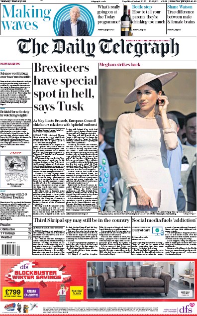 The Daily Telegraph Newspaper Front Page for 7 February 2019