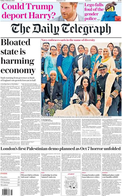 The Daily Telegraph (UK) Newspaper Front Page for 7 February 2025