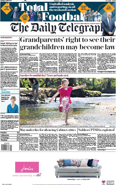 The Daily Telegraph Newspaper Front Page for 7 May 2018