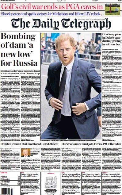 The Daily Telegraph Newspaper Front Page for 7 June 2023
