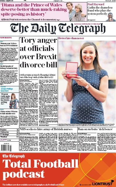 The Daily Telegraph Newspaper Front Page for 7 August 2017