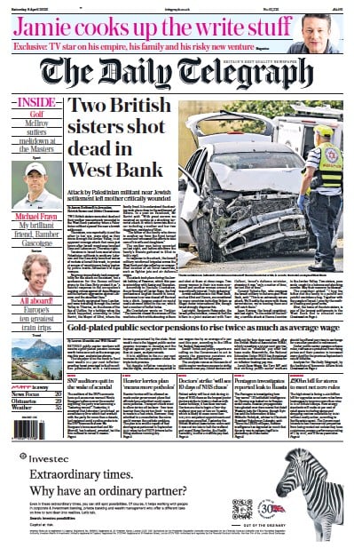 The Daily Telegraph (UK) Newspaper Front Page for 8 April 2023
