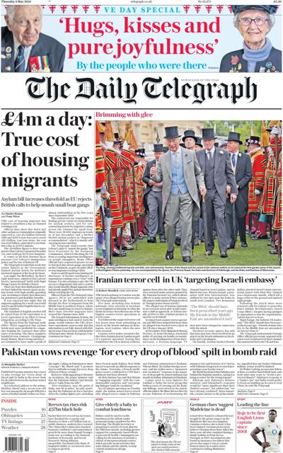 The Daily Telegraph (UK) Newspaper Front Page for 8 May 2025
