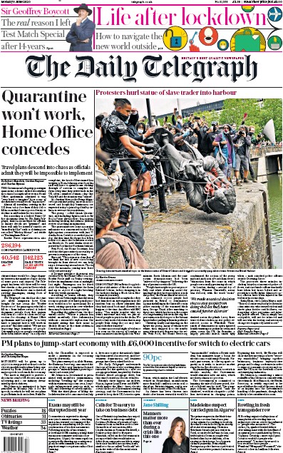 The Daily Telegraph (UK) Newspaper Front Page for 8 June 2020