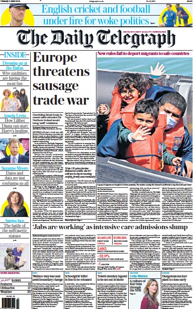 The Daily Telegraph (UK) Newspaper Front Page for 8 June 2021