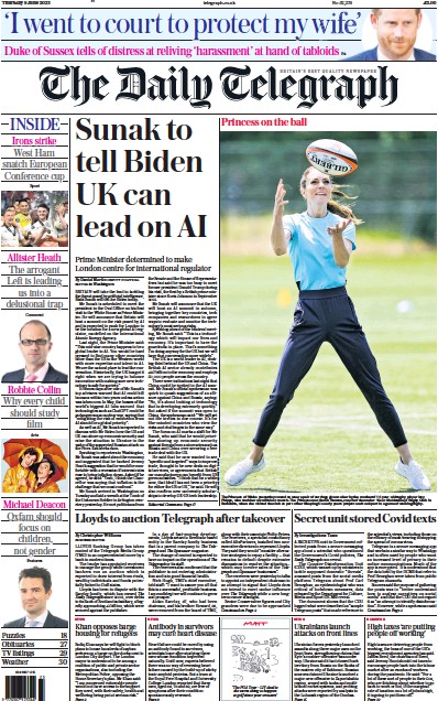 The Daily Telegraph Newspaper Front Page for 8 June 2023