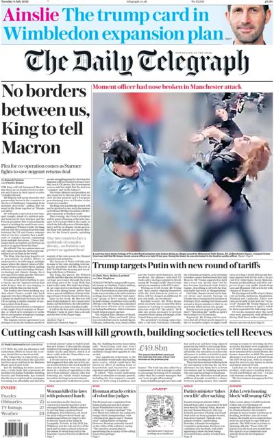 The Daily Telegraph (UK) Newspaper Front Page for 8 July 2025