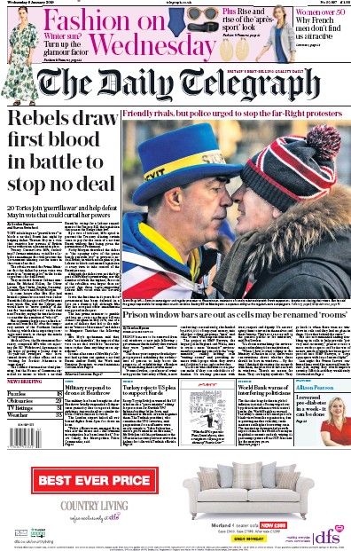 The Daily Telegraph (UK) Newspaper Front Page for 9 January 2019