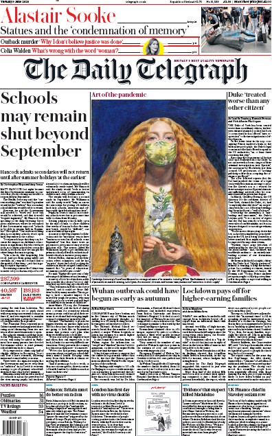 The Daily Telegraph (UK) Newspaper Front Page for 9 June 2020