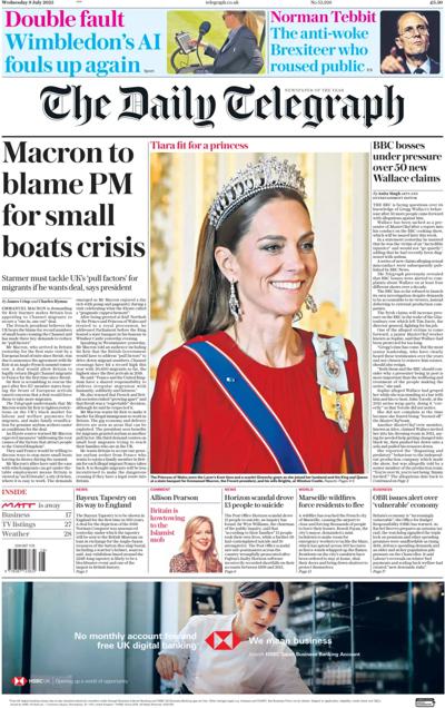 The Daily Telegraph (UK) Newspaper Front Page for 9 July 2025