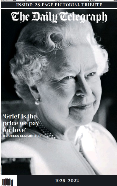 The Daily Telegraph (UK) Newspaper Front Page for 9 September 2022