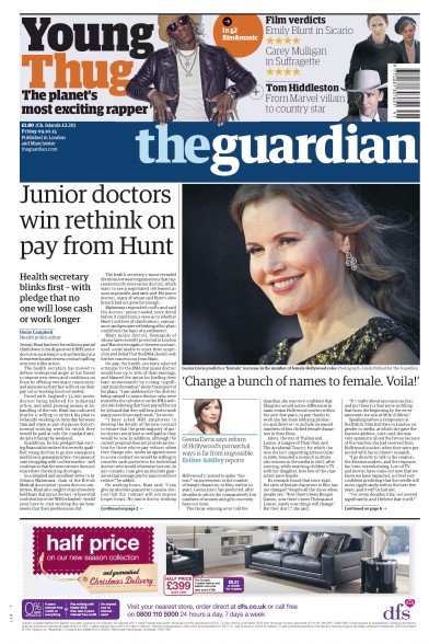 The Guardian (UK) Newspaper Front Page for 10 October 2015
