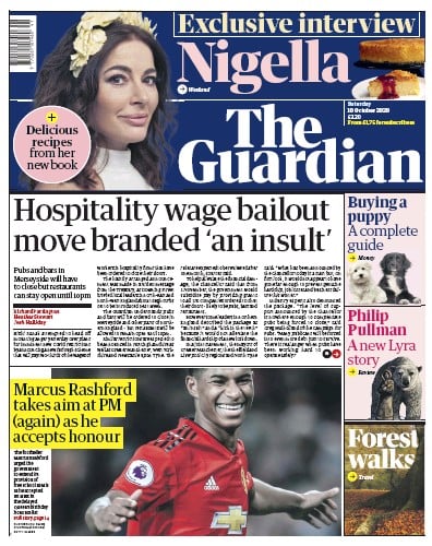 The Guardian (UK) Newspaper Front Page for 10 October 2020
