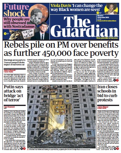 The Guardian (UK) Newspaper Front Page for 10 October 2022