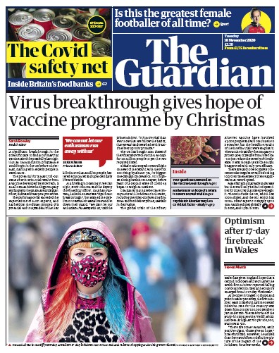 The Guardian Newspaper Front Page for 10 November 2020