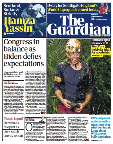 The Guardian (UK) Newspaper Front Page for 10 November 2022
