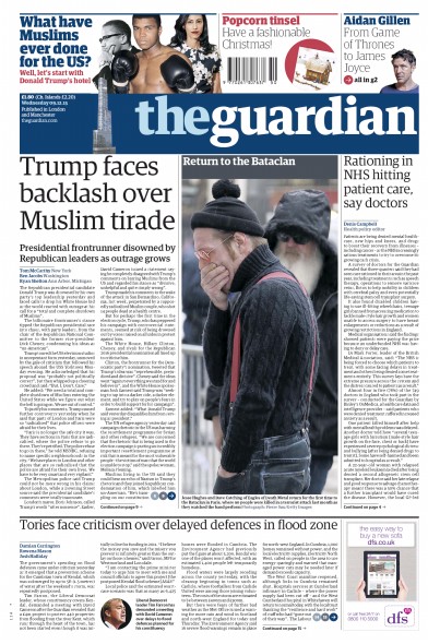 The Guardian (UK) Newspaper Front Page for 10 December 2015
