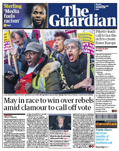 The Guardian Newspaper Front Page for 10 December 2018