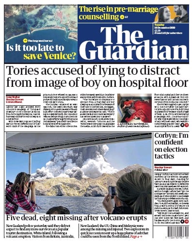 The Guardian Newspaper Front Page for 10 December 2019