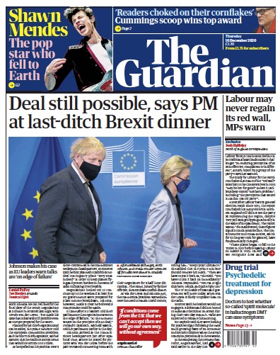 The Guardian Newspaper Front Page for 10 December 2020