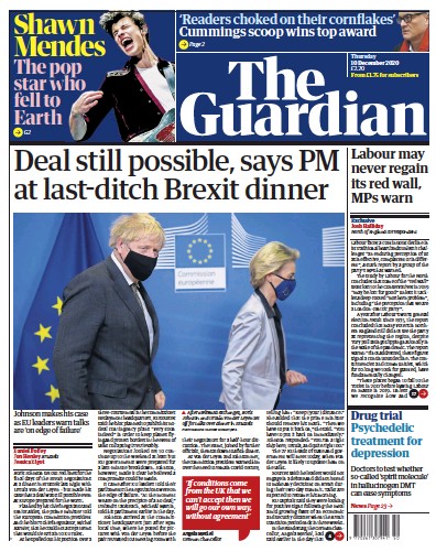The Guardian (UK) Newspaper Front Page for 10 December 2020
