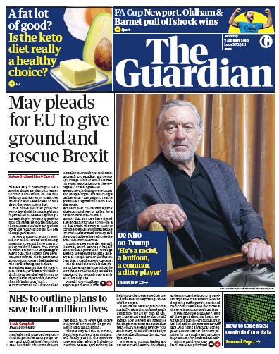 The Guardian Newspaper Front Page for 10 January 2019