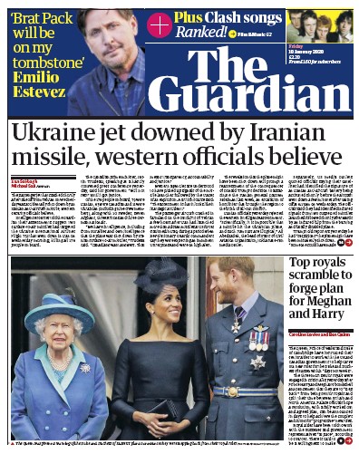 The Guardian Newspaper Front Page for 10 January 2020