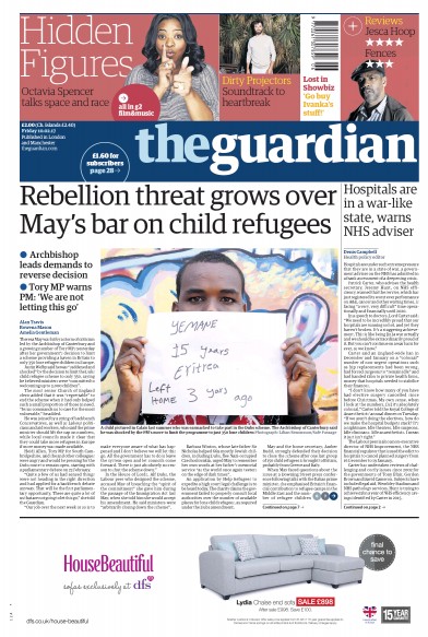 The Guardian Newspaper Front Page for 10 February 2017