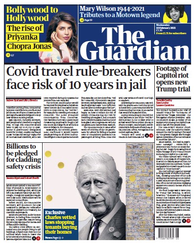 The Guardian Newspaper Front Page for 10 February 2021