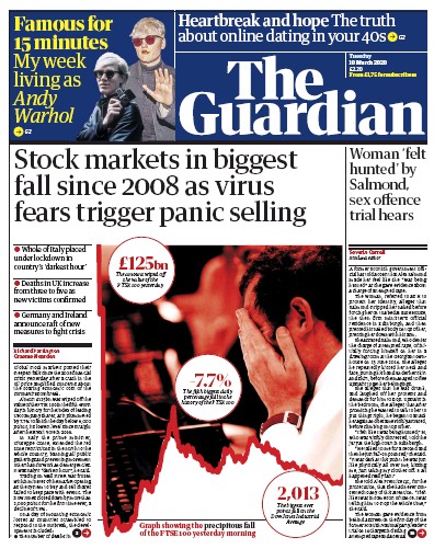 The Guardian Newspaper Front Page for 10 March 2020