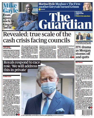 The Guardian (UK) Newspaper Front Page for 10 March 2021