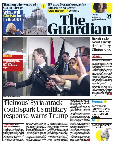 The Guardian (UK) Newspaper Front Page for 10 April 2018