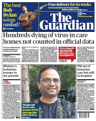 The Guardian Newspaper Front Page for 10 April 2020