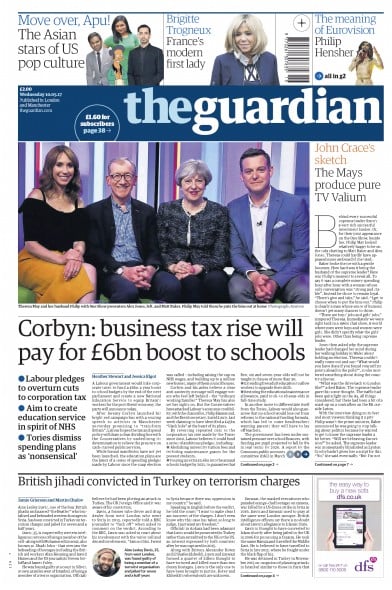 The Guardian Newspaper Front Page for 10 May 2017