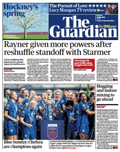 The Guardian Newspaper Front Page for 10 May 2021