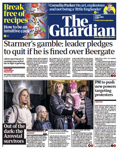 The Guardian (UK) Newspaper Front Page for 10 May 2022