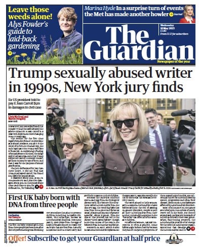 The Guardian (UK) Newspaper Front Page for 10 May 2023