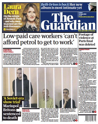The Guardian (UK) Newspaper Front Page for 10 June 2022