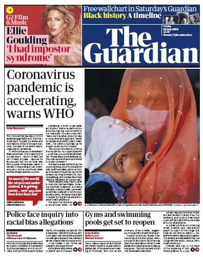 The Guardian (UK) Newspaper Front Page for 10 July 2020