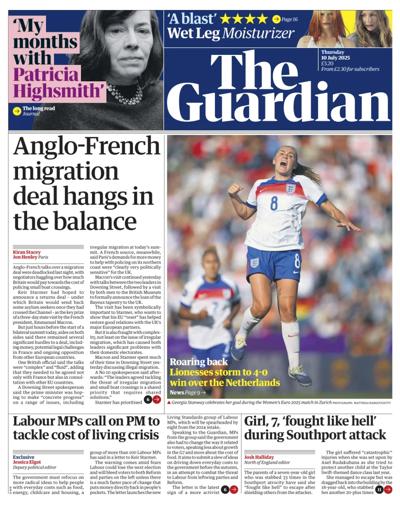 The Guardian (UK) Newspaper Front Page for 10 July 2025