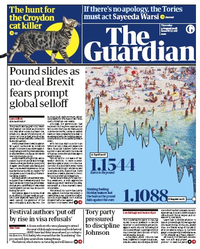 The Guardian Newspaper Front Page for 10 August 2018