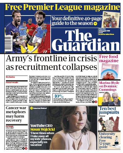The Guardian Newspaper Front Page for 10 August 2019