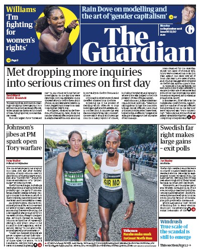 The Guardian Newspaper Front Page for 10 September 2018