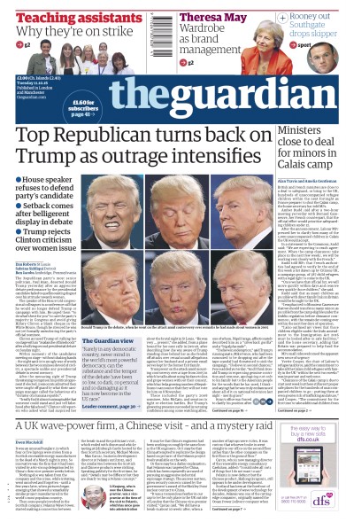 The Guardian Newspaper Front Page for 11 October 2016