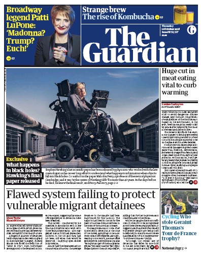 The Guardian (UK) Newspaper Front Page for 11 October 2018
