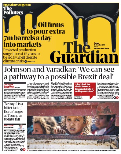 The Guardian (UK) Newspaper Front Page for 11 October 2019