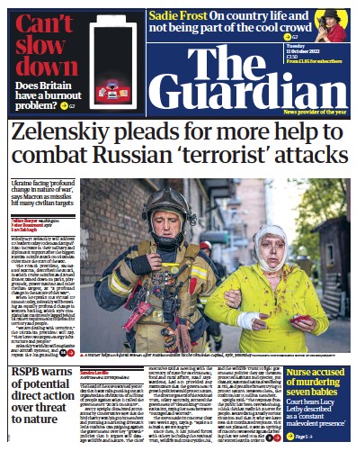 The Guardian Newspaper Front Page for 11 October 2022